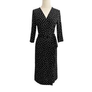 Black White Polka Dot Wrap Dress Stretchy XXL with Tie Bow Waist